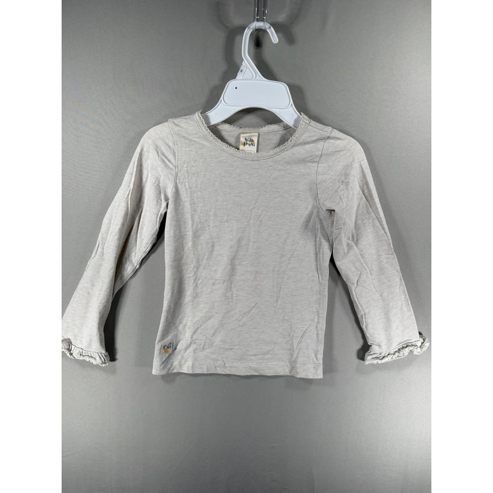 Wildflowers Girls Oatmeal Heather Long Sleeve Ruffle Bee Top Size 6